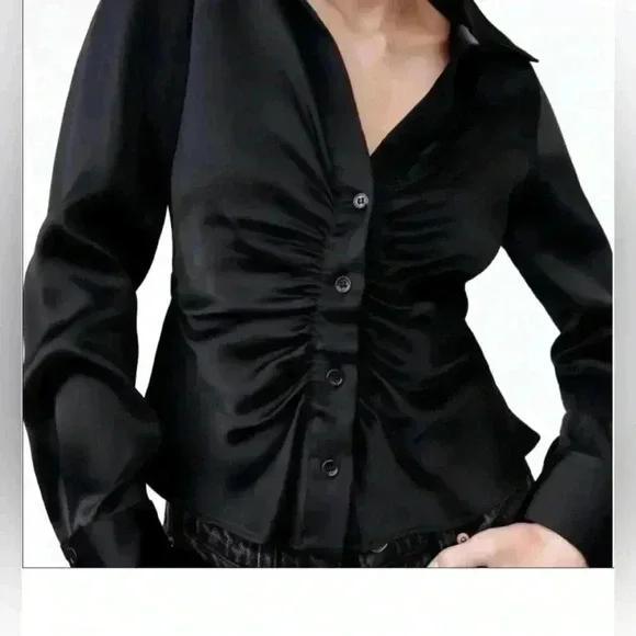 NWOT Zara satin black silk top and pant set - Picture 5 of 7